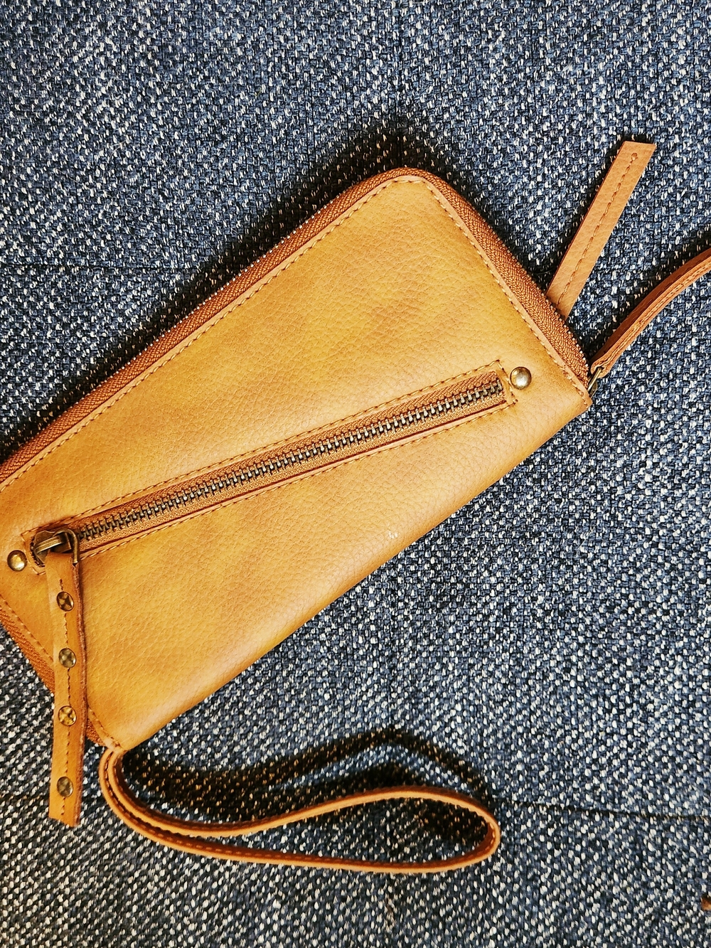 Free People Tan Leather Wristlet Clutch